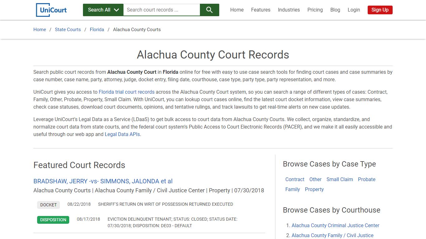 Alachua County Court Records | Florida | UniCourt